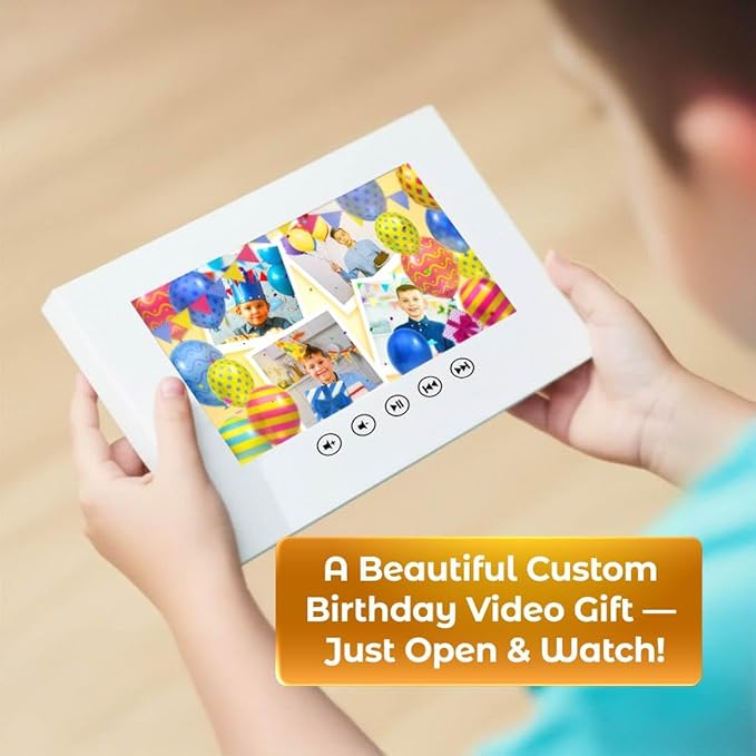 Boys Birthday Video Card – Personalized Slideshow Gift – Add Your Photos – 7” Display, USB Rechargeable Battery, 8GB Memory, Digital Greeting That Plays Instantly