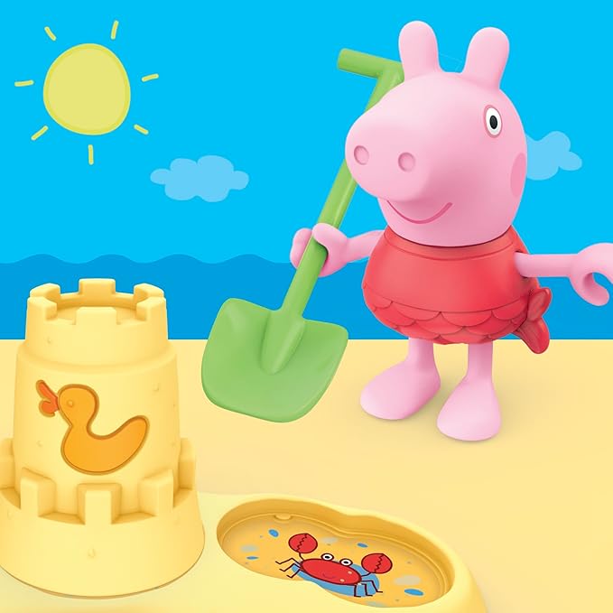 Peppa Pig Siblings Beach Day Playset with 3 Figures and 5 Accessories, Includes Baby Evie, Preschool Toys for Girls and Boys 3 and Up