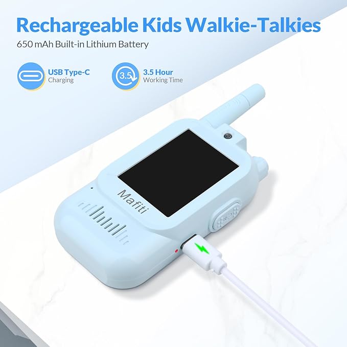 Mafiti Video Walkie Talkies for Kids 2 Pack Rechargeable Birthday Gift Toddler Toys for 3 4 5 6 7 8 Year Old Boys Girls 1000 Feets Long Range Indoor Outdoor Play(Blue+Blue)