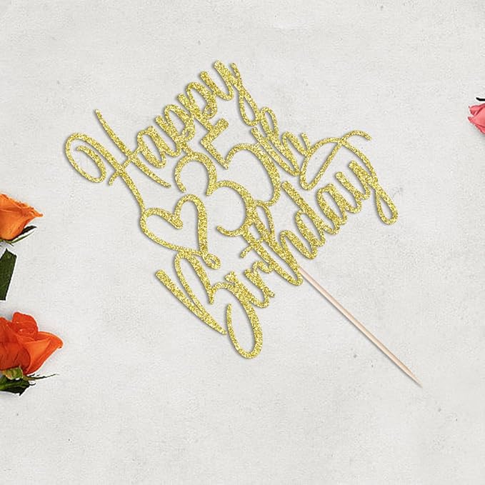 Gold Glitter Happy 35th Birthday Cake Topper - Cheers to 35 Years Cake Topper, 35 & Fabulous Cake Decoration for Hello 35th Birthday Anniversary Party Cake Decorations Supplies
