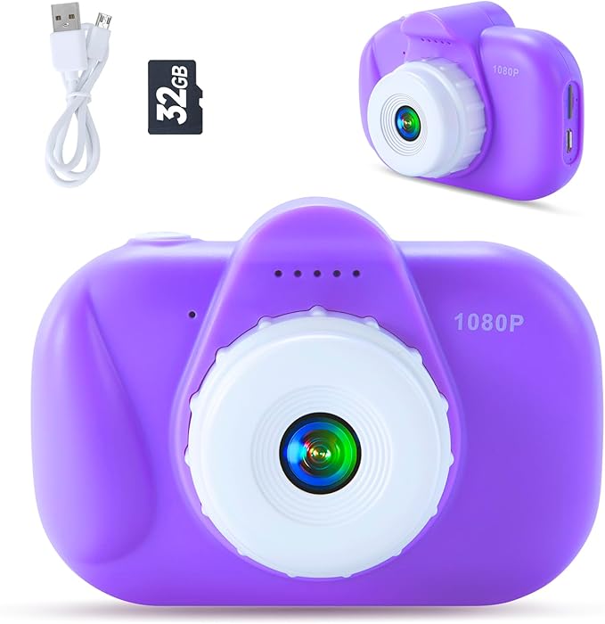 Cute Kids Camcorder for Girls and Boys 3-8 Years Old, 1080P Video & Photo Camera with 32GB SD Card, Soft Silicone Casing – Perfect Holiday or Birthday Present