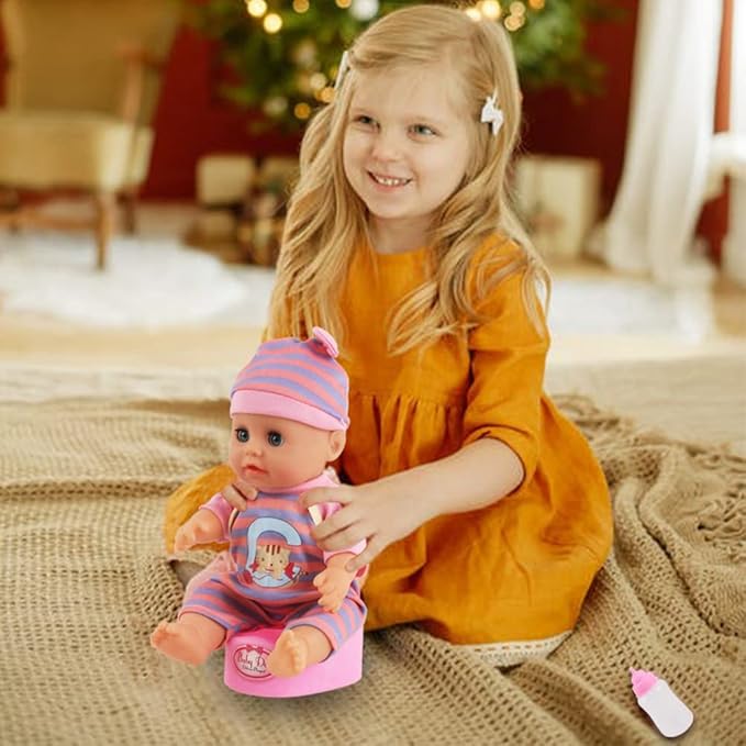 deAO Baby Doll Set with Crib Bed High Chair Stroller Baby Doll Accessories 20 Pieces Play Set Birthday for Girls Boys Kids