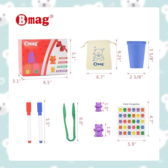 Bmag Counting Bears with Matching Sorting Cups, Preschool Math Learning Game with 24 Big Bears, 24 Little Bears, STEM Educational Learning Activities Gifts for Kids Age 3 4 5 Year Old