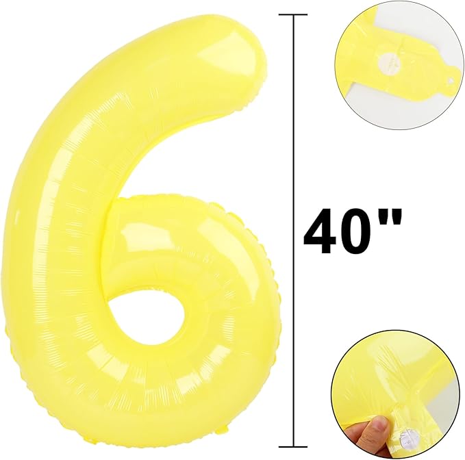 40 Inch Macaron Yellow Balloon Number 6 Balloons,6 Foil Mylar Helium Large Digital Balloon Macaron Yellow Birthday Numbers Jumbo Balloons 16th or 61st Anniversary Party Decorations Supplies