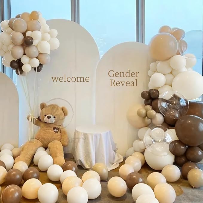 Boho Brown White Nude Balloon Garland Arch Kit, 155Pcs Dark Brown White Sand Neutral Latex Balloons for Woodland Teddy Bear Baby Shower Wedding Birthday Party Decorations