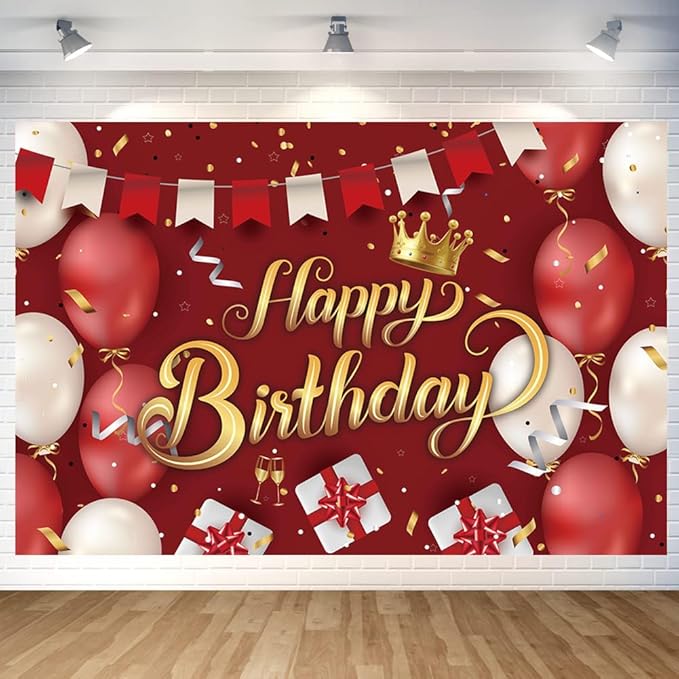 Red and Gold Birthday Party Backdrop Red Gold Crown Balloon Happy Birthday Banner Photography Background for Home Decorations Party Supplies 70.8 x 47.2 Inch