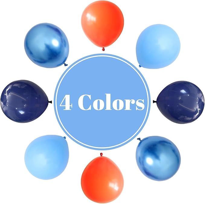 Orange and Blue Balloons, 60 Pcs 12Inch Navy Dark Light Metallic Blue and Matt Orange Latex Helium Balloon for Cartoon Kids Boy Men Birthdays Graduation Baby Shower Basketball Theme Party Decorations