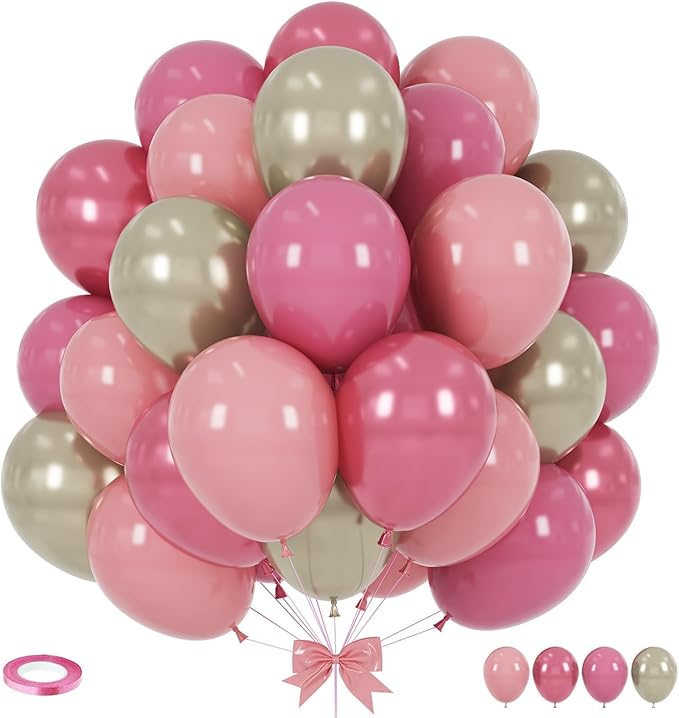 Blush Pink Balloons, 12 Inchs Dusty Pink Rose Red Metallic Red Metal Camellia Gold Balloons for Birthday Party Wedding Bridal Shower Decorations