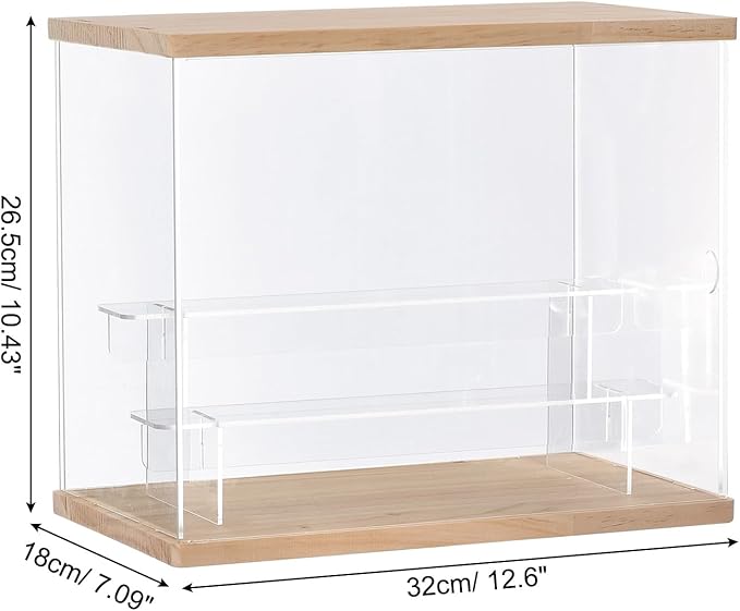 MECCANIXITY Clear Acrylic Display Case with LED Light 2 Tier Dustproof Showcase Assemble Cube Display Boxes Stand for Collectibles, Action Figures (12.6x7.09x10.43) Wood