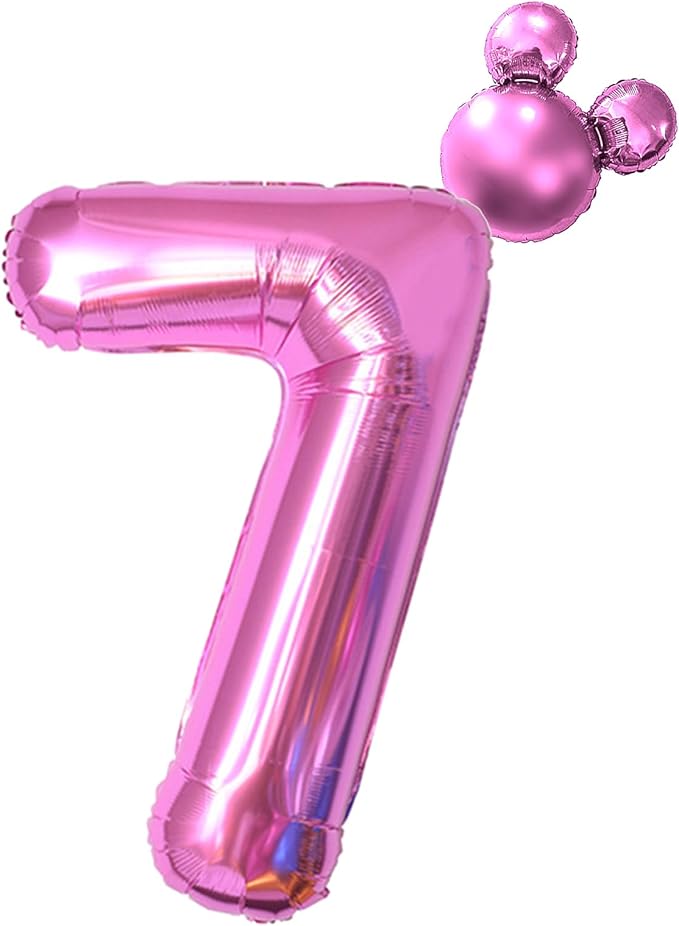 HIBILDER 40 inch Hot Pink Number 7 Balloon & Mini Mouse Head Balloon, 7th Birthday Party Decoration Balloons, Cartoon Mouse Birthday Party Supplies, Princess Birthday Party Decorations Supplies