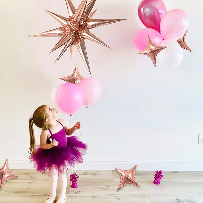 Rose Gold Star Foil 6pk Starburst & Spike Balloons for Weddings & Parties