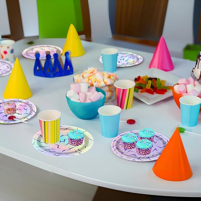 OU RUI 60 Pcs Purple Demon Party Plates Disposable Rainbow Gradient Design Paper Plates for Purple Demon Birthday Party Boys Girls Hunters Theme Supplies