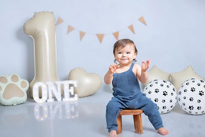 1st Birthday Dog Paw Balloons Set,18'' Paw Prints, Heart,Star,Paw Shaped Foil Balloon 40 Inch Cream Number 1 Helium balloons for Puppy Themed Baby Shower First Birthday Party Decorations Supplies 6PCS