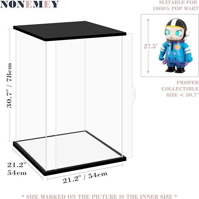 NONEMEY Clear Acrylic Display Case with Two Kind of Lights for 1000% Pop Mart，Dustproof Model Showcase Organizer Box, Display Case for Collectibles (21.2x21.2x30.7inch,54x54x78cm)