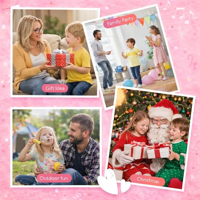 Karaoke Machine for Kids, Portable Bluetooth Speaker with 2 Wireless Microphones, Christmas Birthday Gift Toy Ideas for Boys and Girls Ages 4, 5, 6, 7, 8, 9, 10, 12+ Years Old (Pink)