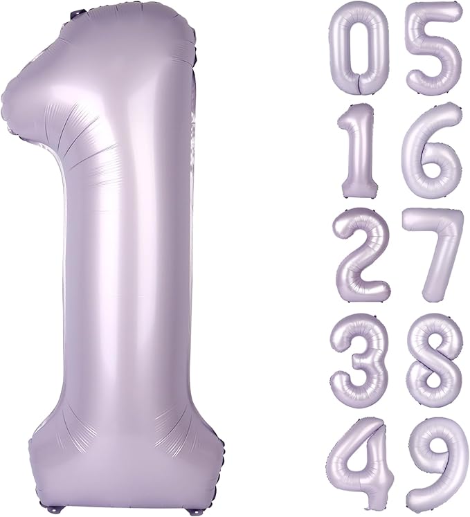 Lilac Number 1 Balloon 40 inch, Number 1 Birthday Balloon for Boy Girl, Lavender Foil One Balloon for 1st 10 11 12 16 18 Birthday Party, Anniversary Celebration Number Balloons Decorations