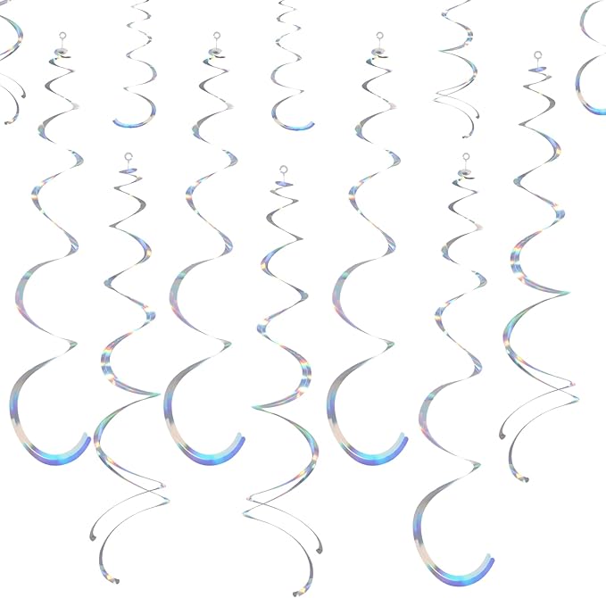 28 Pack Iridescent Ceiling Swirl Foil Decorations Hanging Plastic Streamer Themed Swirl Party Decoration for Celebration