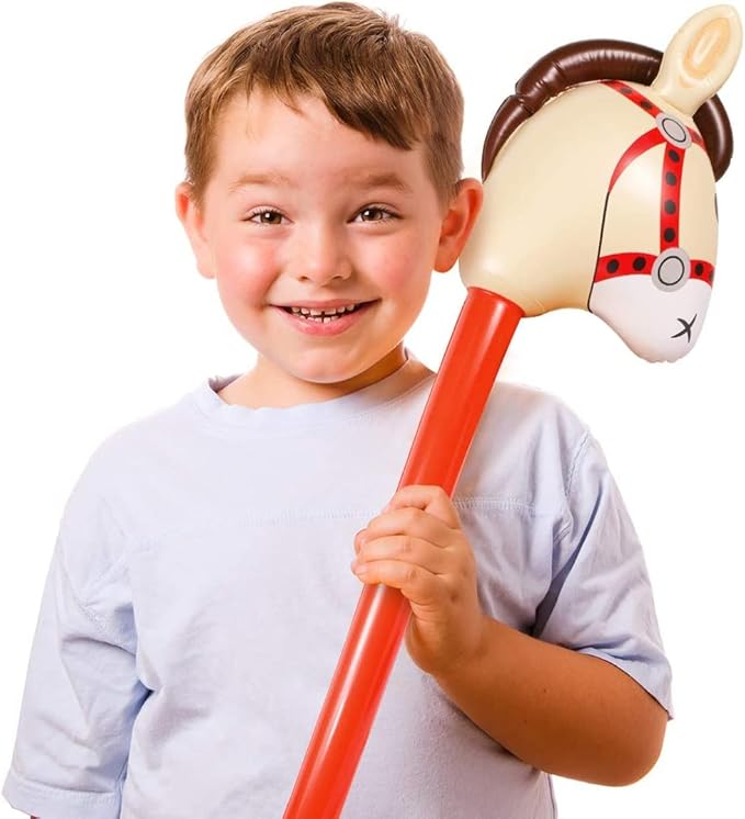 12PCS Inflatable Stick Horse,Blow Up Horse Head on Stick Pony Costume Western Cowboy Cowgirl Baby Shower Birthday Party Decorations Halloween Supplies Favors Props, 38 Inches (Red)