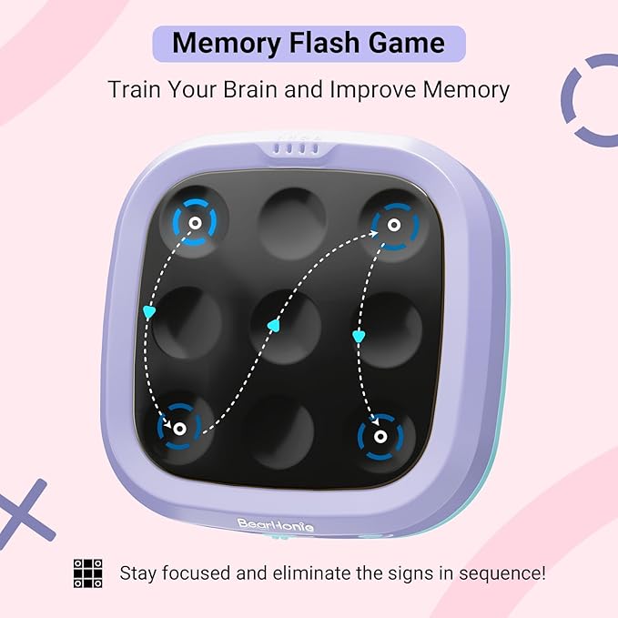 Tic Tac Toe Game Portable Electronic Puzzle Board Games for Kids & Adults, Travel Games Car Games, Birthday Gifts, Top-Purple + Bottom-Blue