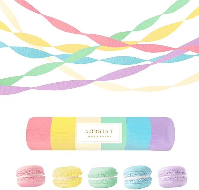 AOBKIAT Crepe Paper Streamers Party Decorations,6 Rolls Pastel Streamers for Candyland Party Theme Birthday Wedding Bridal Baby Shower Decorations,1.8 Inch x 82 Ft/Roll