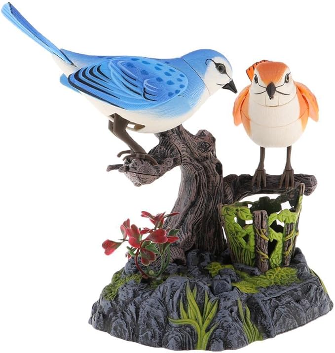 2 Birds Sound Activated Chirping Toy with Pen Holder for Desk Decor