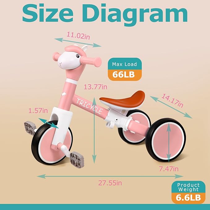 Toddler Balance Bike with Light & Music, Tricycle for Toddlers 1-5 Year Olds, Toddler Tricycle for Boys Girls, Kids Bicycle with Removable Pedal, Birthday Gifts for 1 2 3 4 5 Year