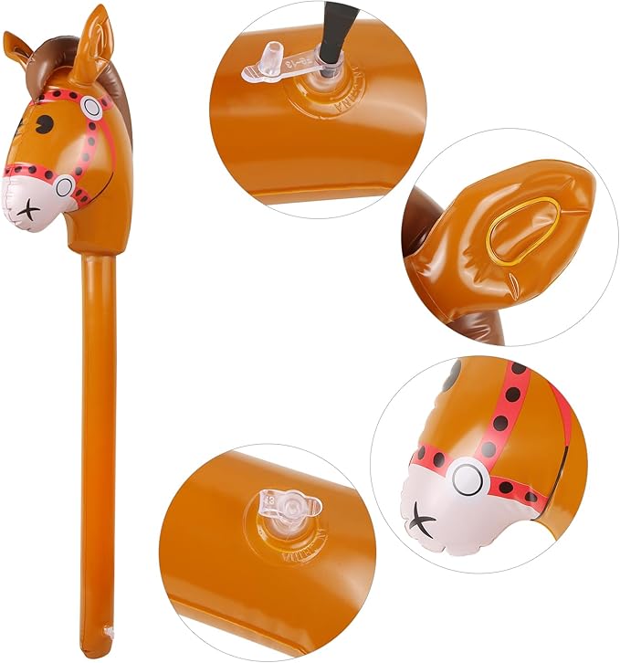 12PCS Inflatable Stick Horse,Blow Up Horse Head on Stick Pony Costume Western Cowboy Cowgirl Baby Shower Birthday Party Decorations Halloween Supplies Favors Props, 38 Inches (Multicolor)