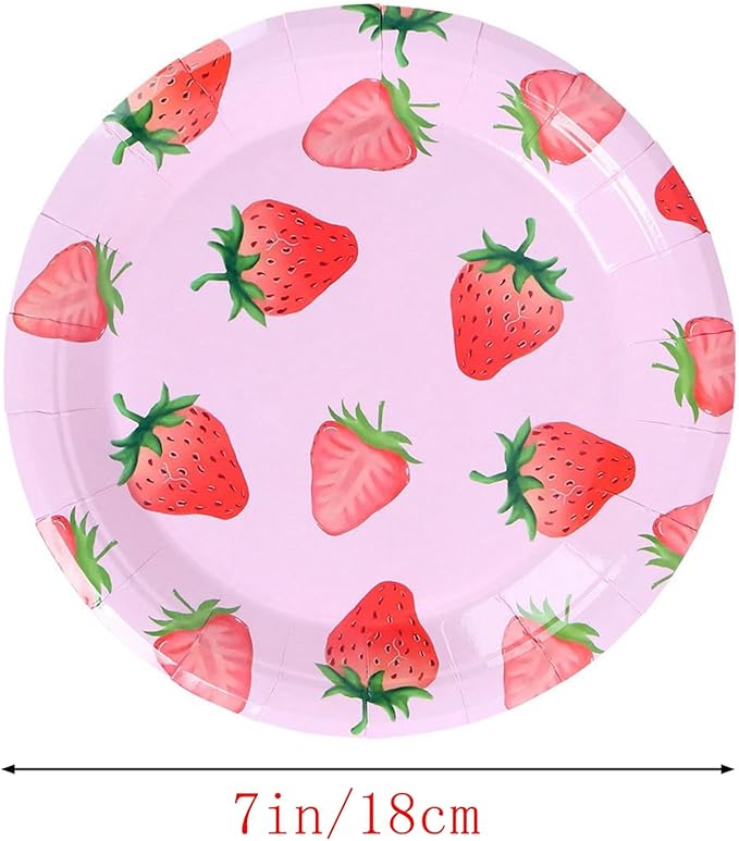 MaitianGuyou Strawberry Disposable Party Plates,40-Pack Dessert Plates for Birthday, Party, Retirement,Appetizer,Wedding Bridal Baby Shower(Strawberry 3#,7 Inch)