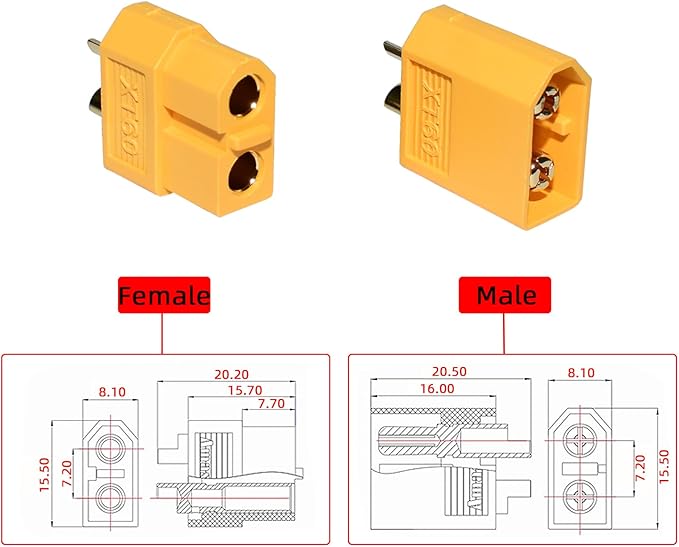 10 Pairs XT60 Connectors XT60 Male and Female Bullet Connectors Power Plugs, Suitable for RC Lipo Battery Remote Control Cars XT60 Connectors