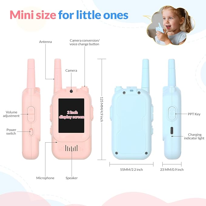 Video Walkie Talkies for Kids – Kids Walkie Talkies 2 Pack with HD Camera & Voice Changer, 1000 Feet Range, Birthday Toys Gifts for Indoor Play, Camping, Hiking, Travel, Boys Girls Age 3+ (Pink/Blue)