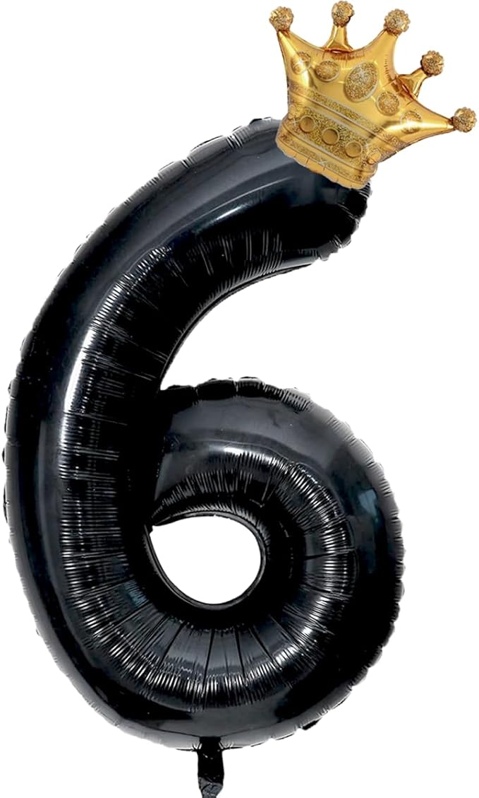 Black 6 Balloon Number, 40 inch Big 6th Birthday Balloon for Black Theme Birthday Party Supplies Anniversary, Racing Car Birthday Decorationsfor Boys Girls Birthday King