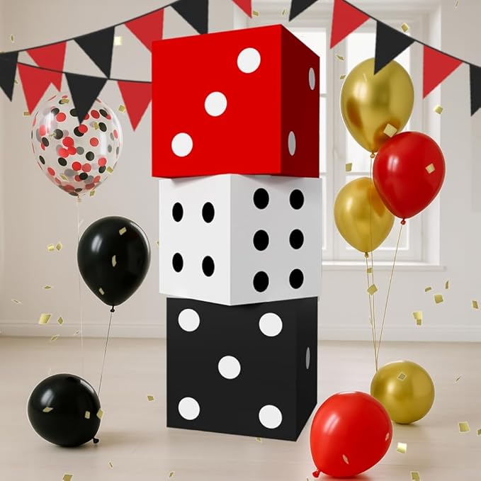 Casino Theme Party Decoration Las Vegas Birthday Party Dino Casino Night Poker Party Supplies Set for Adults Include Balloon Garland Kit, Casino Backdrop, Cake Toppers, Gold Curtain and Foil Balloons