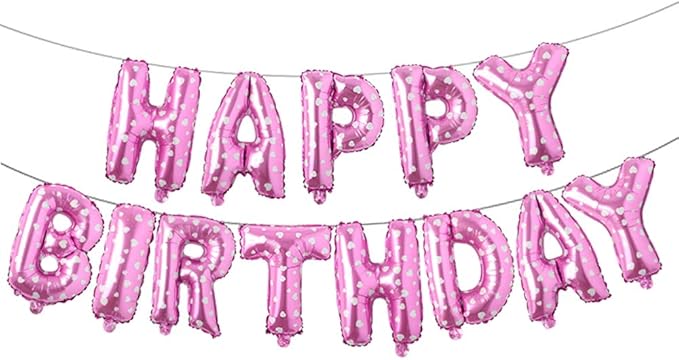 Happy Birthday Balloons, Aluminum Foil Banner Balloons for Birthday Party Decorations and Supplies (Pink Heart)