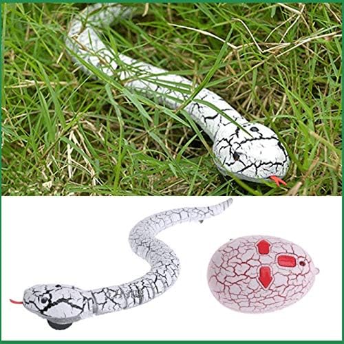 Liberty Imports 16 Inch Remote Control Rattle Snake Toy, Realistic Reptile Robot with Egg Shaped Infrared Receiver, RC Snake Prank Toy Ideal Gift for Kids or for Adults (White)