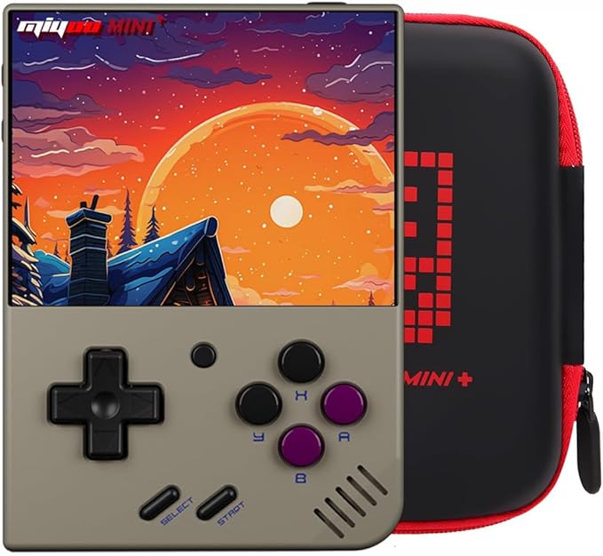 Gift for Men Women, Miyoo Mini Plus with Portable Case Retro Emulator Handheld Game Console with WiFi & RTC, Christmas Stocking Stuffers for Men, Mens Gifts for Dad,Husband, 3000+Classes Game, Gray