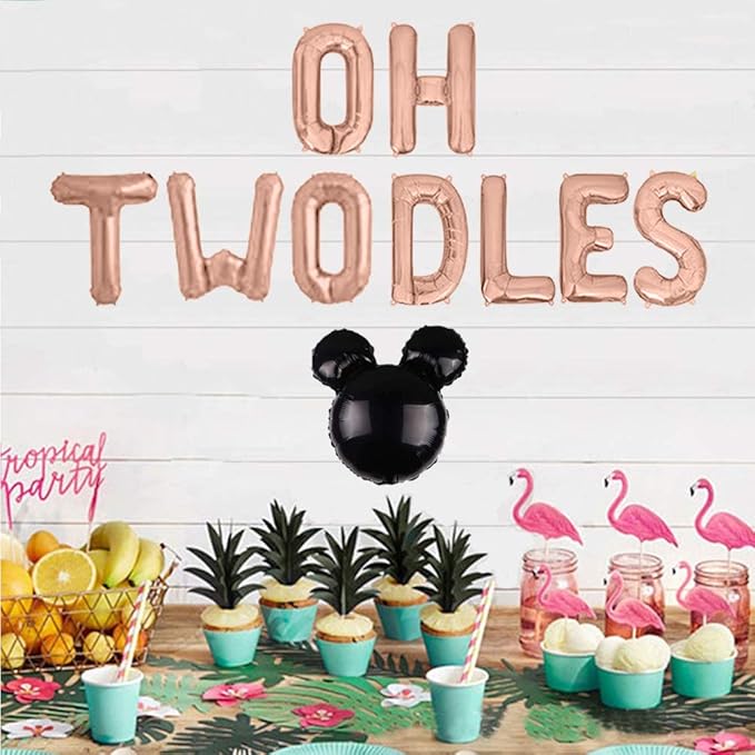 Oh Twodles 2nd Birthday Party Decorations for Themed of Mouse for Girl Boy Oh Twodles Birthday Party Supplies Decorations Set Of 12PCS Kit (Rose Gold)