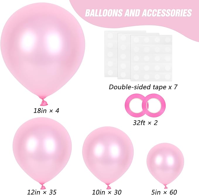 RUBFAC Pearl Pink Balloons 129pcs Different Sizes Pack of 18 12 10 5 Inch, Latex Balloon Garland Arch Kit for Wedding Princess Birthday Party Baby Shower Engagement Bachelorette Decorations