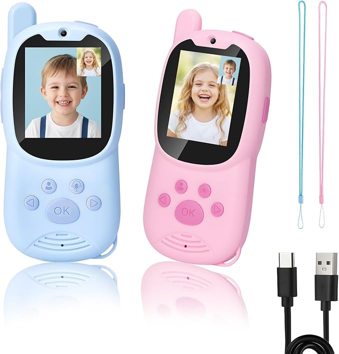 Kids Video Walkie Talkies, 2 Pack Rechargeable Children’s Visual Intercom Toys with LCD Screen, Long Range Two-Way Radio for Indoor Outdoor Games, Birthday Gifts for Boys Girls (Pink & Blue)