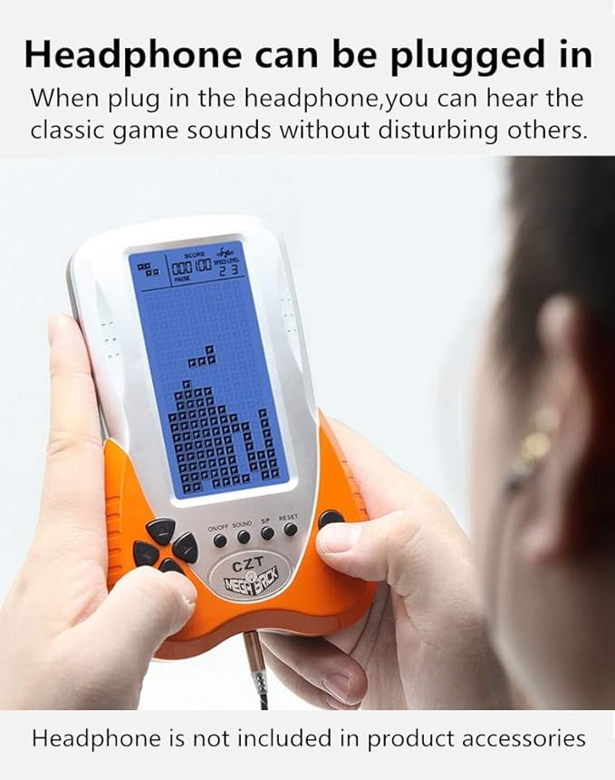 CZT Retro Brick Game Console Big Blue Backlight Screen Built-in 23 Games Tank Battle/Racing Can Plug Headphone Nostalgic Puzzle Pocket Handheld Porable Machine Children's Toys (Orange)