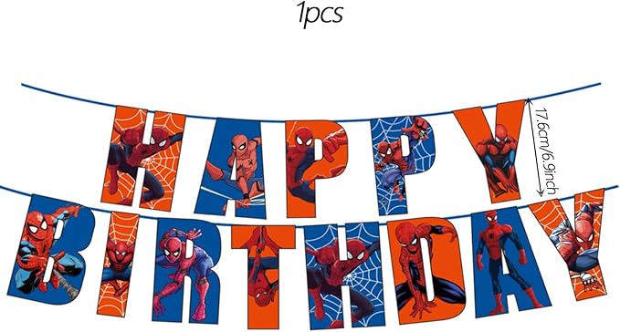 Cartoon spidey - themed birthday party supplies: "Happy Birthday" banner, 12inch latex balloons , 2 types of aluminium balloons hanging swirls,assemble the aluminum balloon