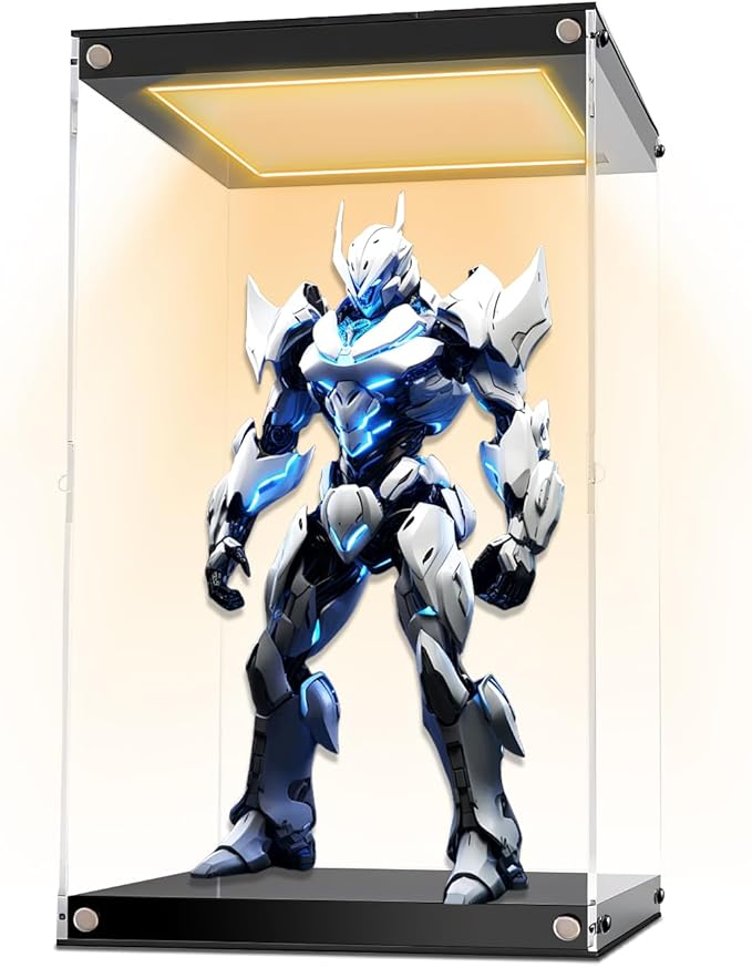 Clear Acrylic Display Case with LED Light for Trophy Collectibles，Assemble Cube Display Box Dust Proof Protection Showcase for Action Figures Toys 6" Lx6 Dx8 H