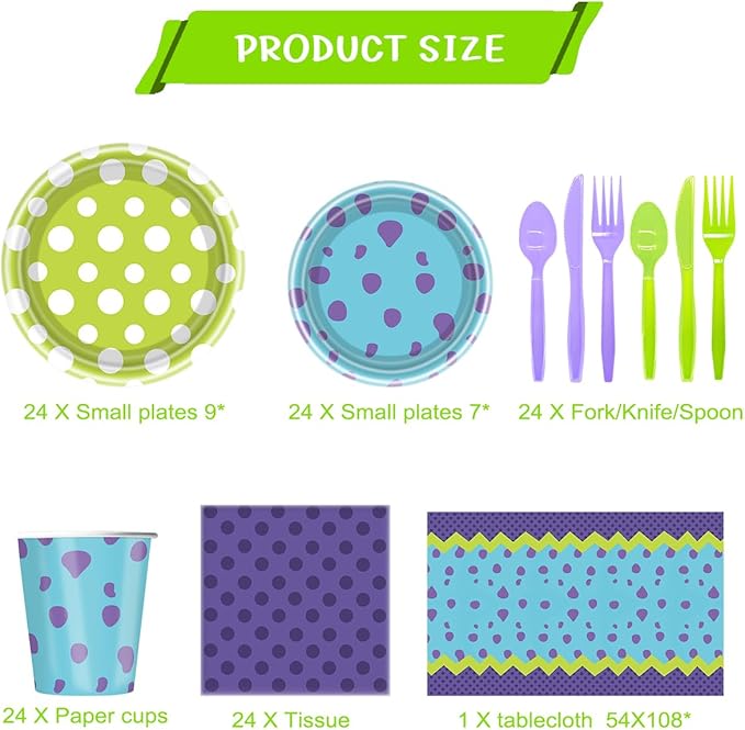 169Pcs Monster Birthday Party Supplies,Monster Theme Decoration Paper Tableware Set,For Kids Birthday Baby Shower Decorations