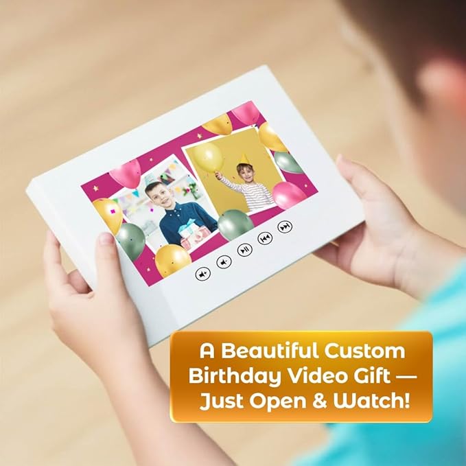 Custom Animated Birthday Video Card for Boys – Upload 14 Photos – Unique Tech Gift – 7” LCD Screen, 4GB Memory, USB Charger, Emotional Birthday Surprise