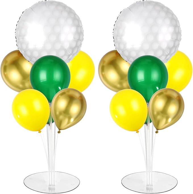 Golf Party Balloons Stand Kit 2 Sets With 2 White Golf Balls Foil Balloons Centerpieces for Tables Sports Party Dark Green Yellow Gold Balloon for Baby Shower Golfing Sports Theme Birthday Decorations