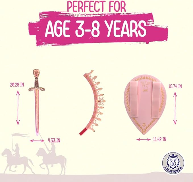Liontouch - Queen Rosa Foam Sword, Shield & Crown for Girls - Age 3-8 Years | Durable & Safe Set in Medieval Style for Pretend Play | Toy Weapons & Battle Accessories for Dress Up & Royal Costumes