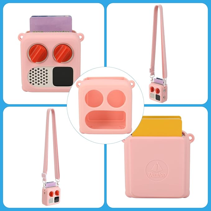TXEsign Silicone Case Cover for Yoto Mini (2024 Edition), Travel Carrying Case with Adjustable Shoulder Strap Protective Cover for Yoto Mini Player (Pink)