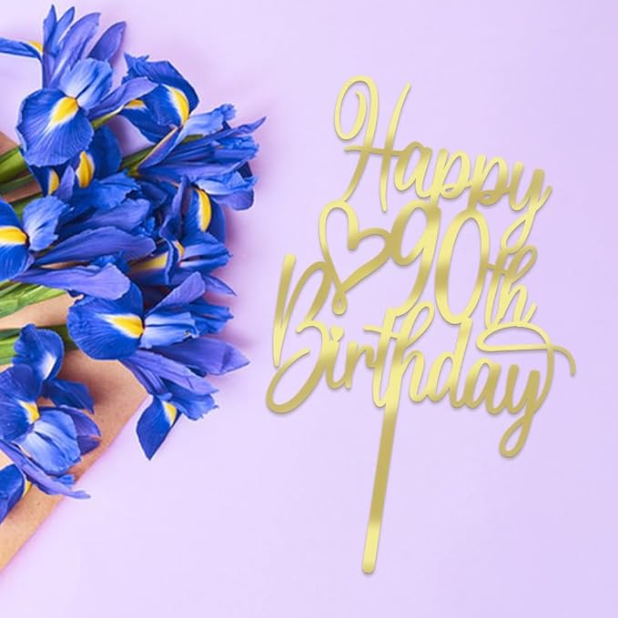 Acrylic Happy 90th Birthday Cake Topper - Cheers to 90 Years Cake Topper, 90 & Fabulous Cake Decoration for Hello 90th Birthday Anniversary Party Cake Decorations Supplies
