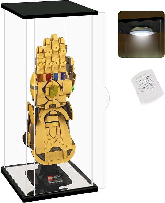 NONEMEY Clear Acrylic Display Case with Remote Control Light for Lego 76191 76223，Dustproof Model Showcase Organizer Box, Display Case for Collectibles (5.9x7x14.5inch,15x18x37cm)