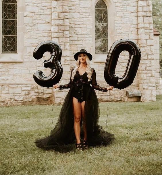 Black Number 30 Balloon 40 inch, 30 Number Balloons, 30th Black Birthday Decorations, 30 Year Old Women Men Party Supplies