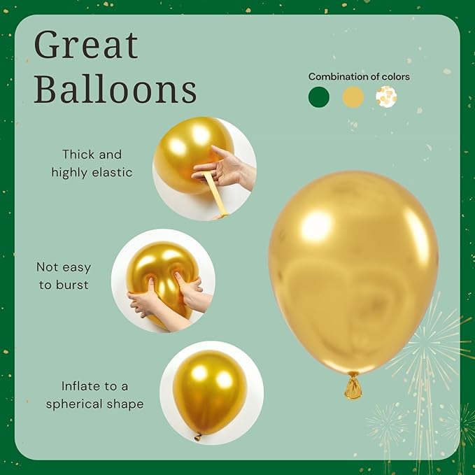 Green and Gold Balloons, 60pcs 12 Inch Metallic Chrome Gold Dark Green Balloon Latex Balloons for Wedding Graduation Jungle Birthday Party Decorations